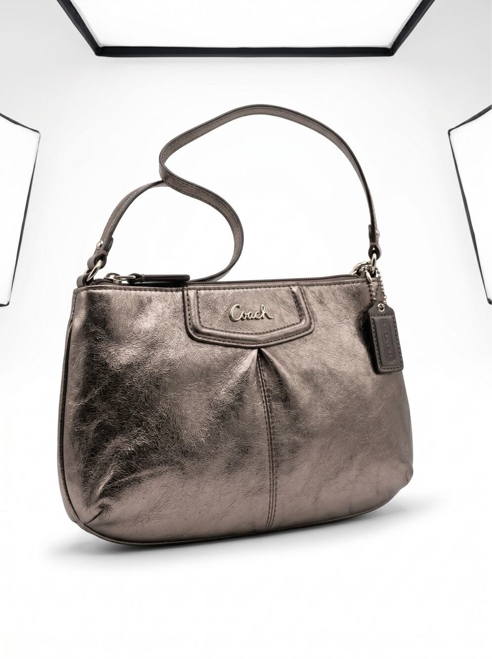 Coach Ashley Y2K Metallic pewter-leather Whimsygoth Wristlet shoulder bag
